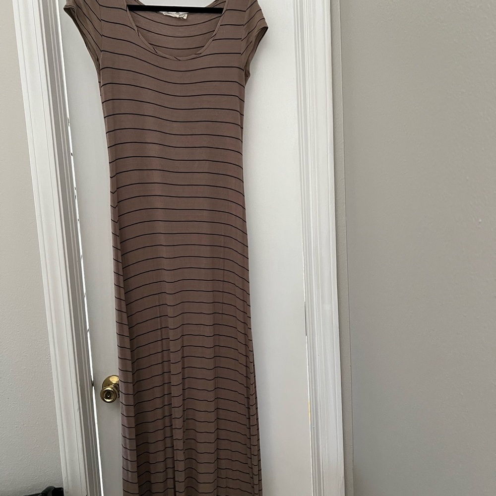 Pink Rose Brown Tan Sheath Maxi Dress